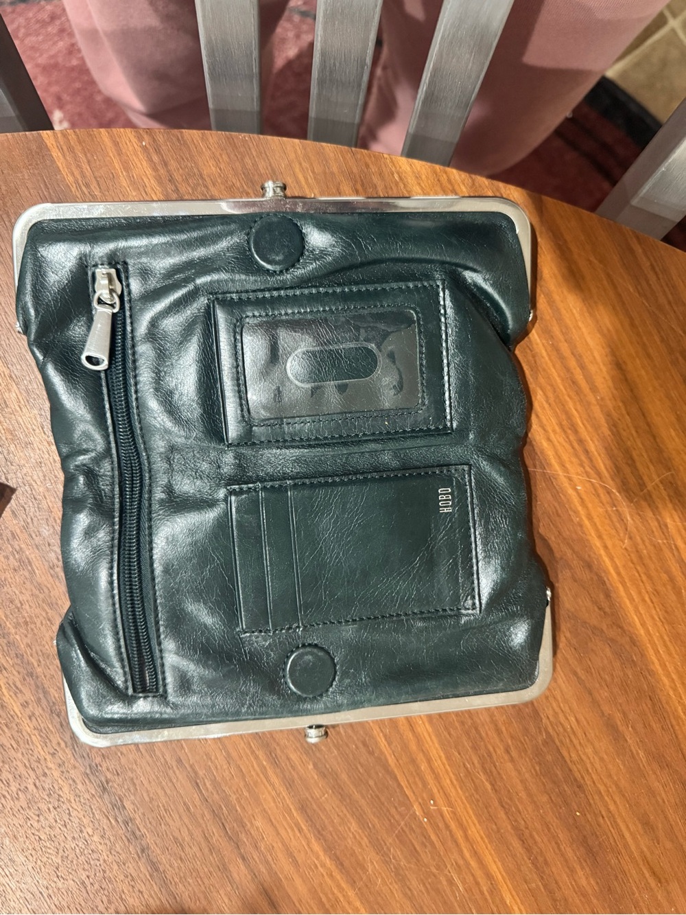 Hobo Dark Green Leather Kiss-Lock Clutch Wallet - Picture 3 of 4